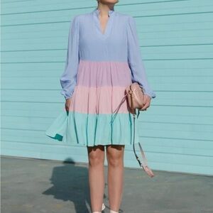 NWT Sail to Sable Sz Medium Pastel Flowy Colorblock Long Sleeve Dress Pink Blue
